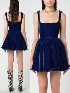 Silvia Astore‎ Annie Mini Dress Annie's Ibiza Velvet Navy Blue IT 38/0